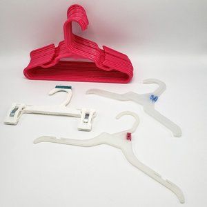 Lot of 17 Plastic Childrens Hangers - 16 Notched and 1 Pant Clips